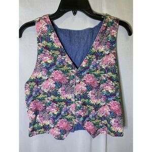 Women's Small Vintage 90s Reversible Blue‎ Jean Floral Artsy Abstract Vest